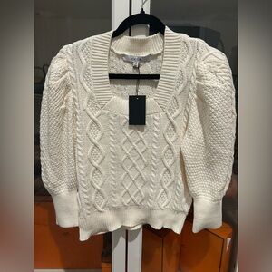 JOE’s JEANS The Ara Sweater XS Off White Cream NWT $228 Cable Knit 3/4 Sleeve